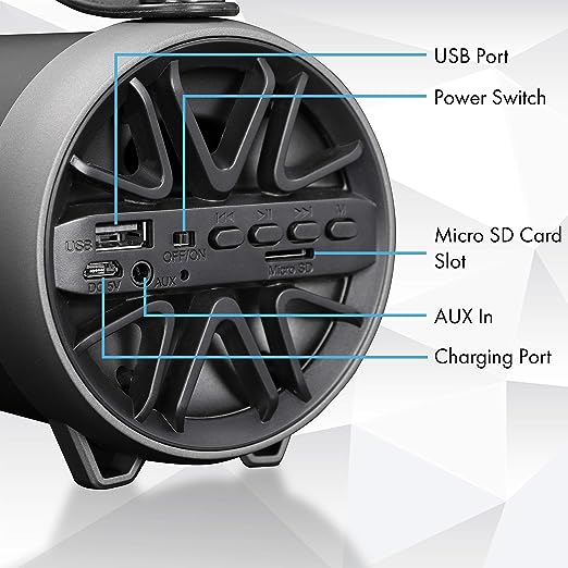 Zebronics ZEB-AXON Wireless Bluetooth 10W Barrel Finish Portable Speaker With Supporting Handy Strap, USB, SD Card, AUX & FM Zebronics ZEB-AXON Wireless Bluetooth 10W Barrel Finish Portable Speaker With Supporting Handy Strap, USB, SD Card, AUX & FM